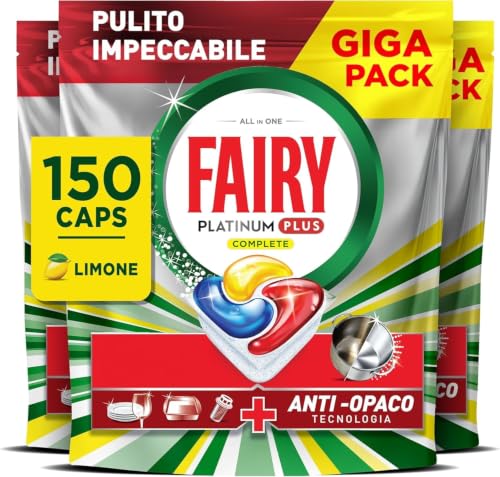 Fairy Platinum Plus Pastiglie Lavastoviglie Tutto in Uno 150 Capsule Limone