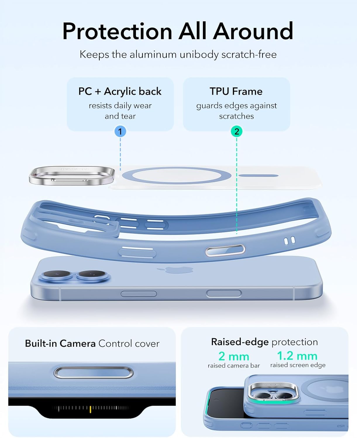 Thumbnail 2 de ESR for iPhone 17 Case with Stash Stand – MagSafe Compatible, Frosted Light Blue