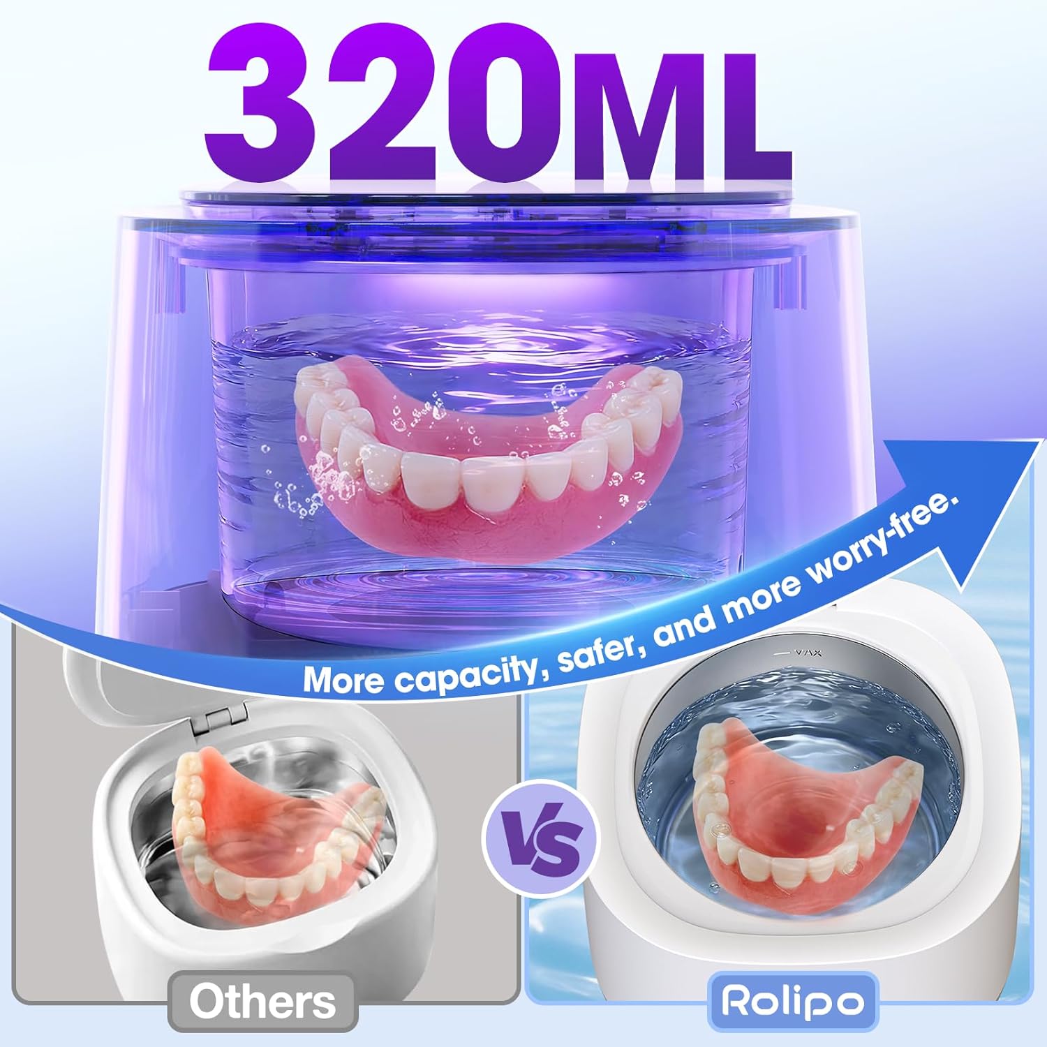 Detalle de Rolipo Ultrasonic Retainer Cleaner 320ML (45kHz) with 3 Modes