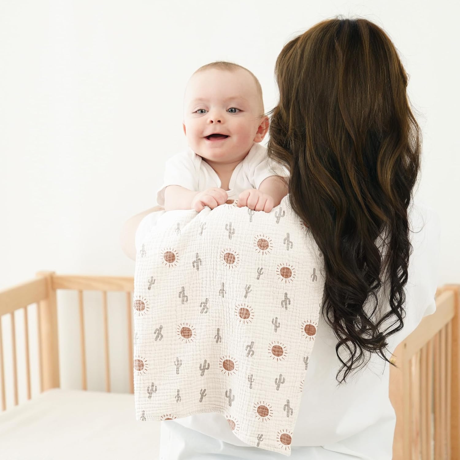 Detalle de Bearmoss Langes Coton BéBé – Lot de 6 lingettes en mousseline 60x60 cm, absorbantes et respirantes