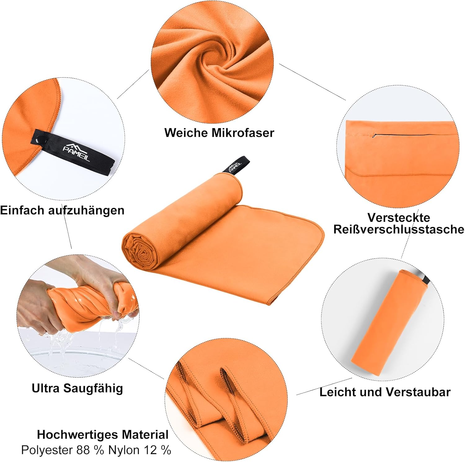 Thumbnail 3 de Pameil Fitness Handtuch 120x50 cm – Kompakt, schnelltrocknend und mit Reißverschluss-Tasche
