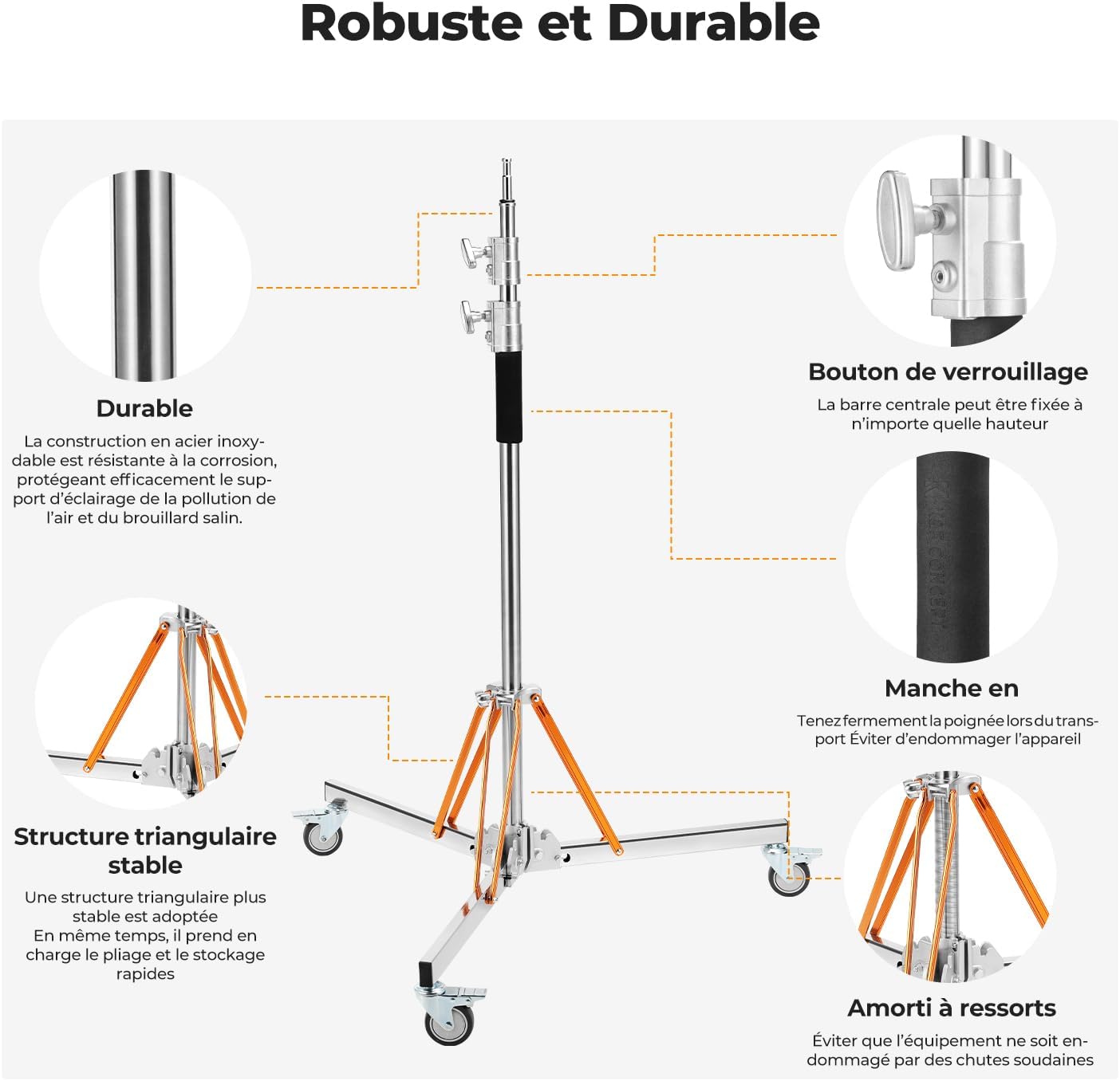 Detalle 2 de K&F CONCEPT 330 cm C‑Stand acier inoxydable 30 kg
