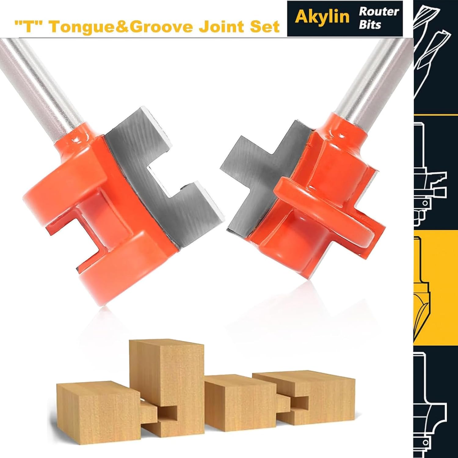 Thumbnail 2 de 2pcs T Tongue and Groove Joint Set for Router Bits, 1/4" Shank, Carbide Tipped