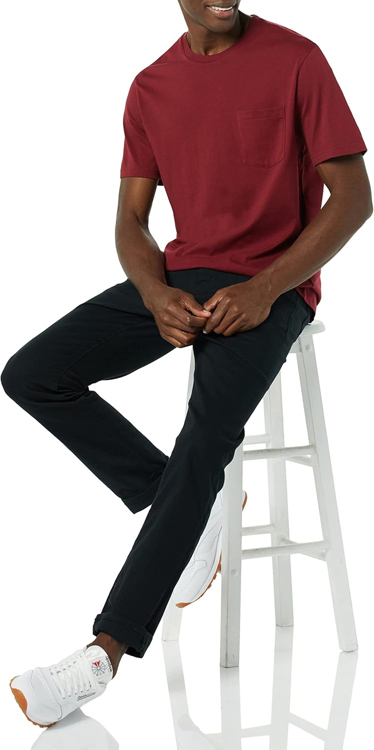 Detalle de Amazon Essentials Men's T-Shirt Slim-Fit Short-Sleeved Crewneck Pocket, Pack of 2