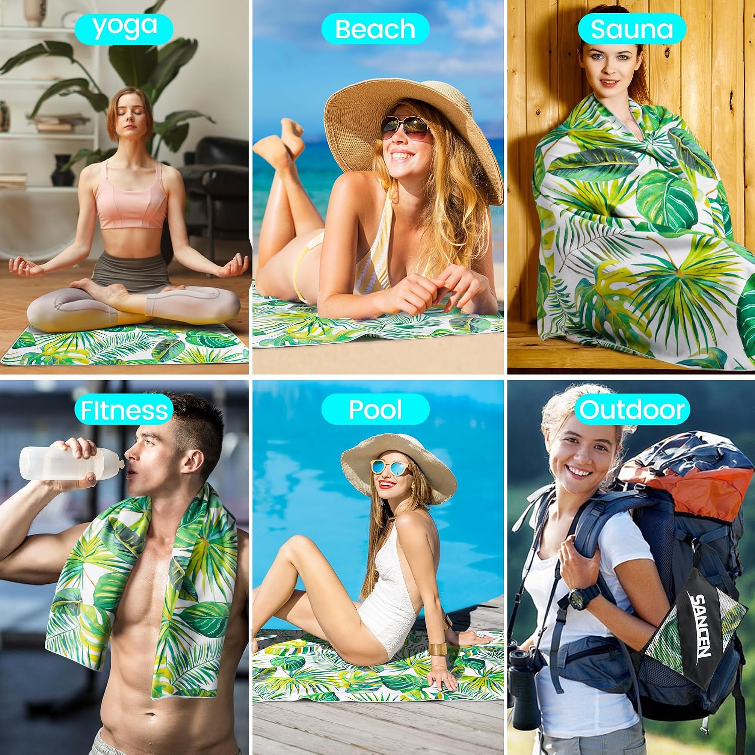 Thumbnail 6 de Hexify XXL-strandhandduk i mikrofiber, 200 × 100 cm, grön