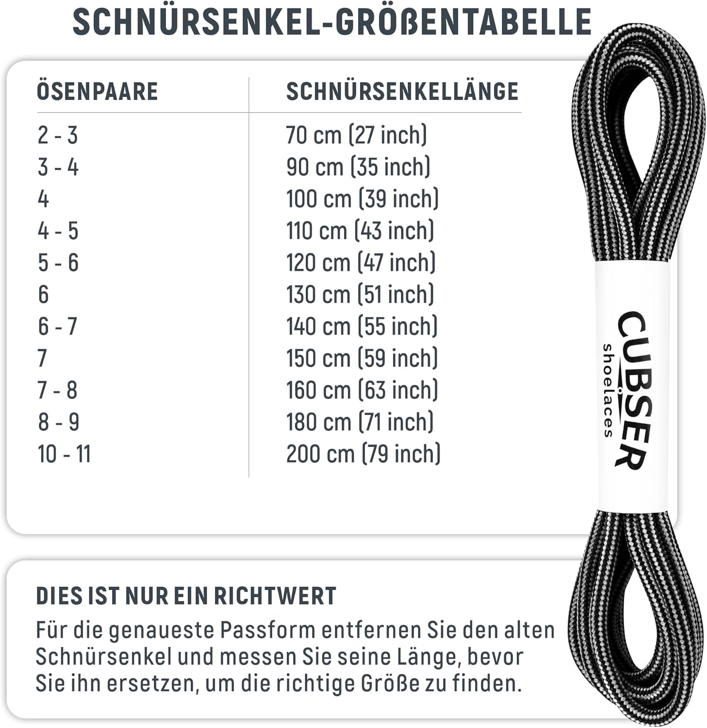 Thumbnail 6 de CUBSER Premium Runde Schnürsenkel – 2 Paar, Ø4,5 mm, 70–200 cm, vielseitig verwendbar