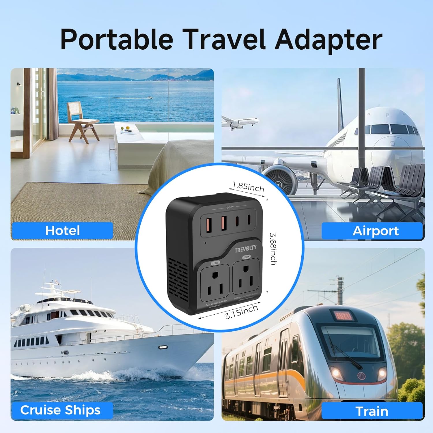 Thumbnail 6 de 2000W US-to-Europe Voltage Converter & 7-in-1 Travel Adapter