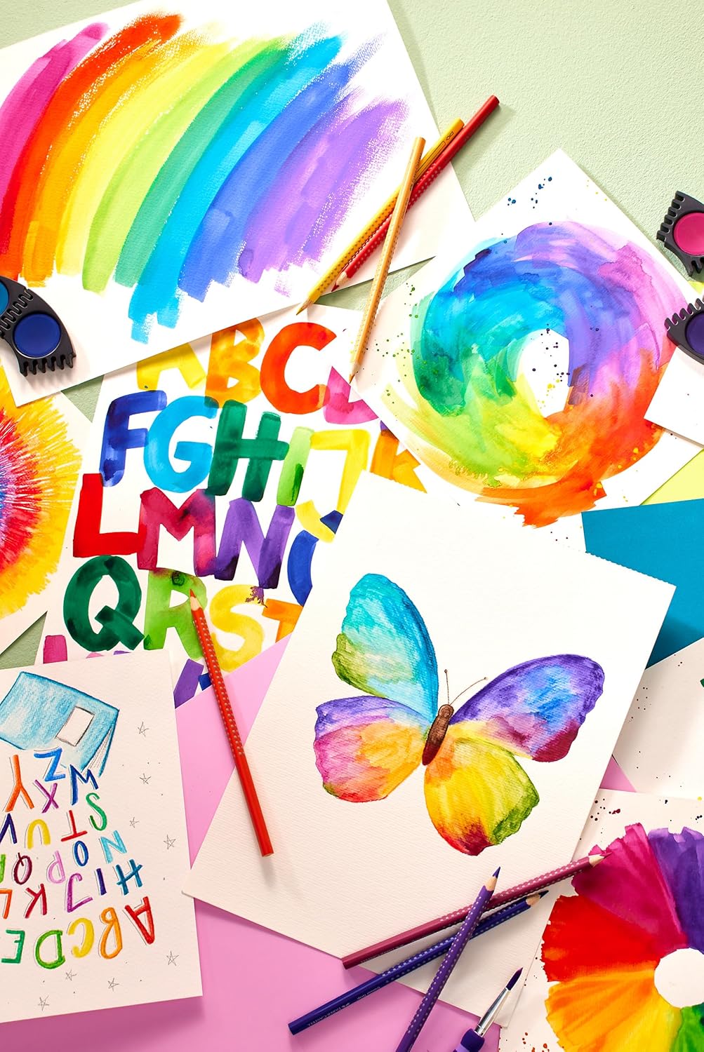 Detalle de Faber-Castell Buntstifte Set, 24 Farben mit Neonfarben – Griffstabilität und vielseitige Anwendung