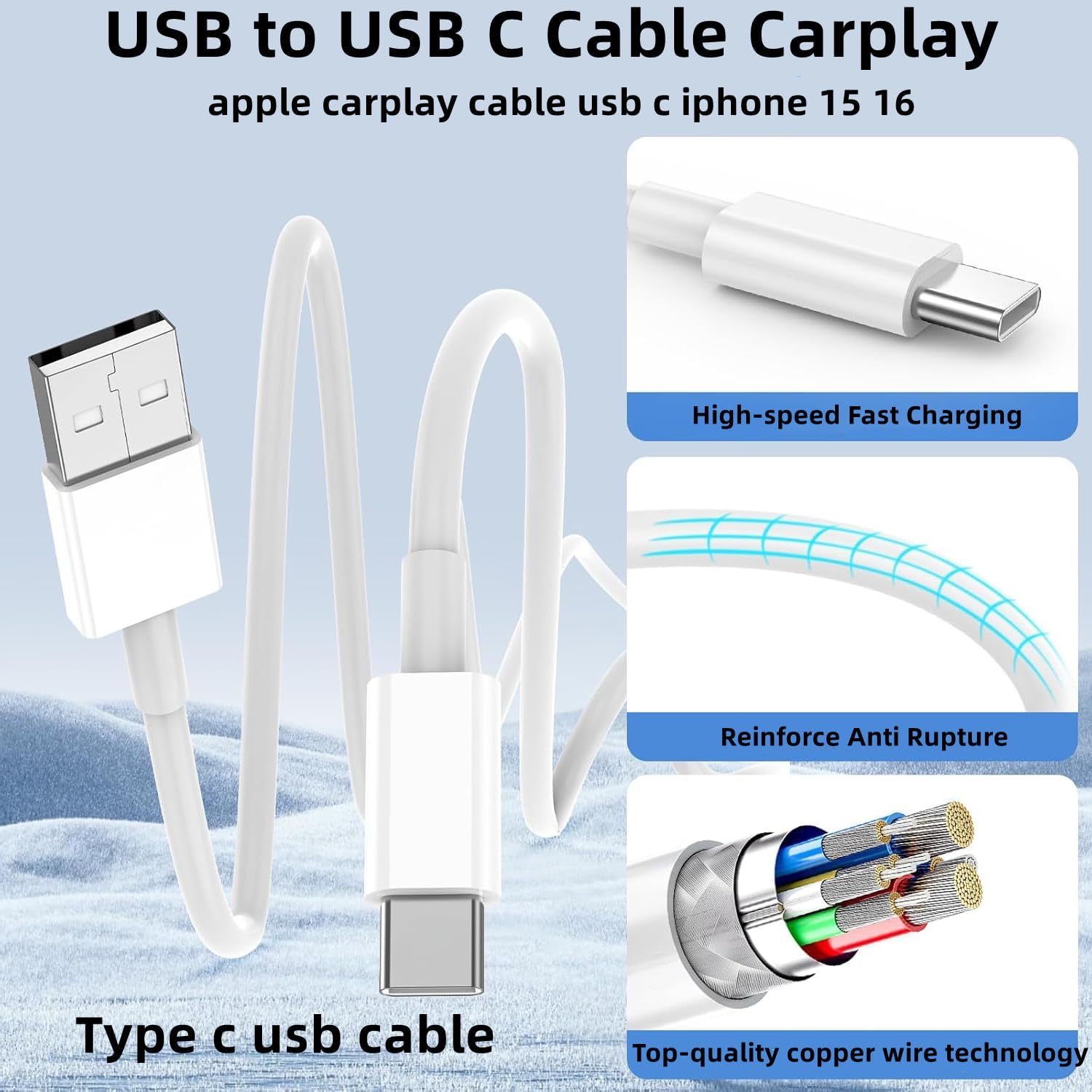 Thumbnail 2 de 3ft Carplay Charger Cable for iPhone