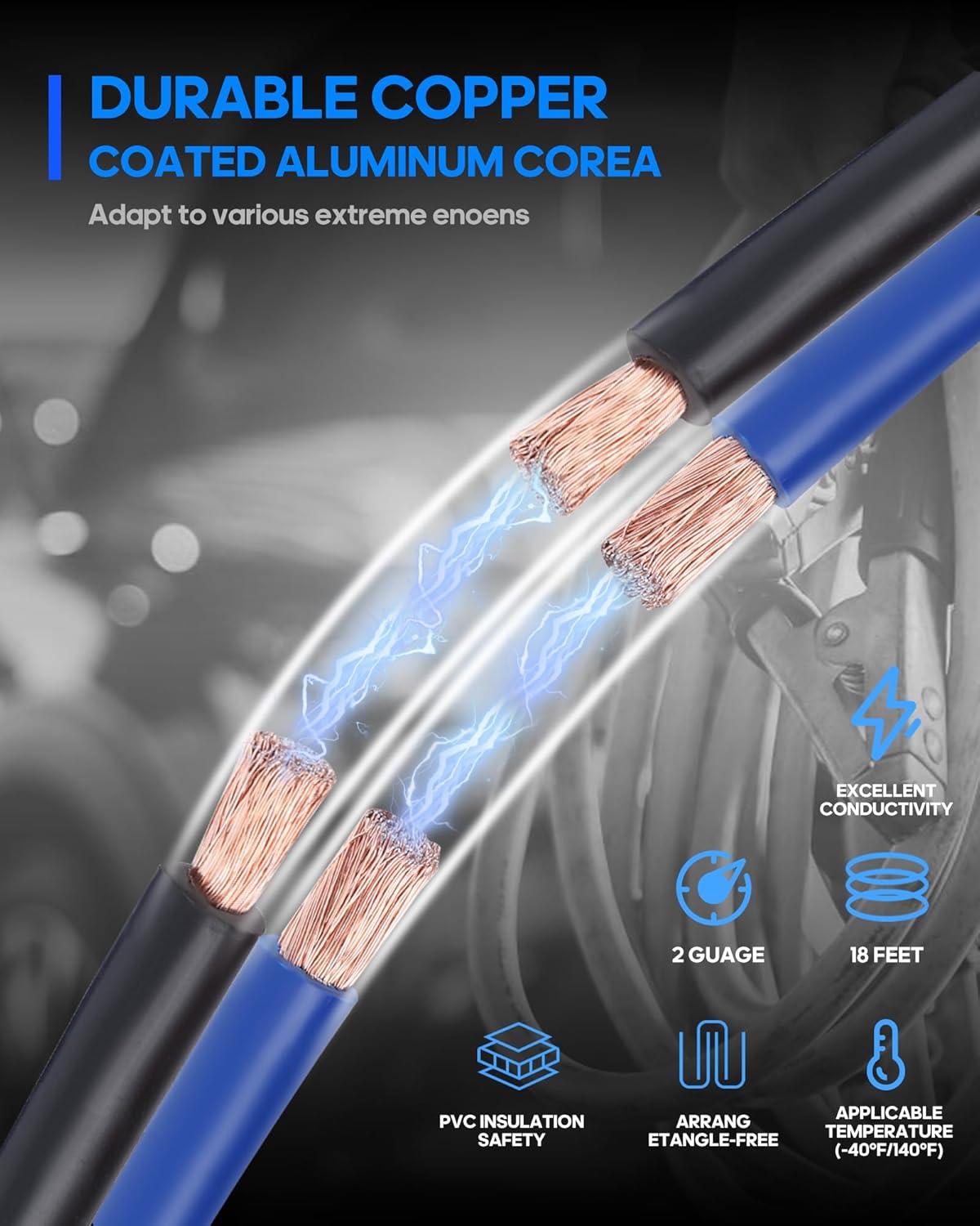 Thumbnail 4 de SAFEMATE 2 Gauge 18 ft Heavy Duty Jumper Cables: Reliable 12V/24V Jump Start Power