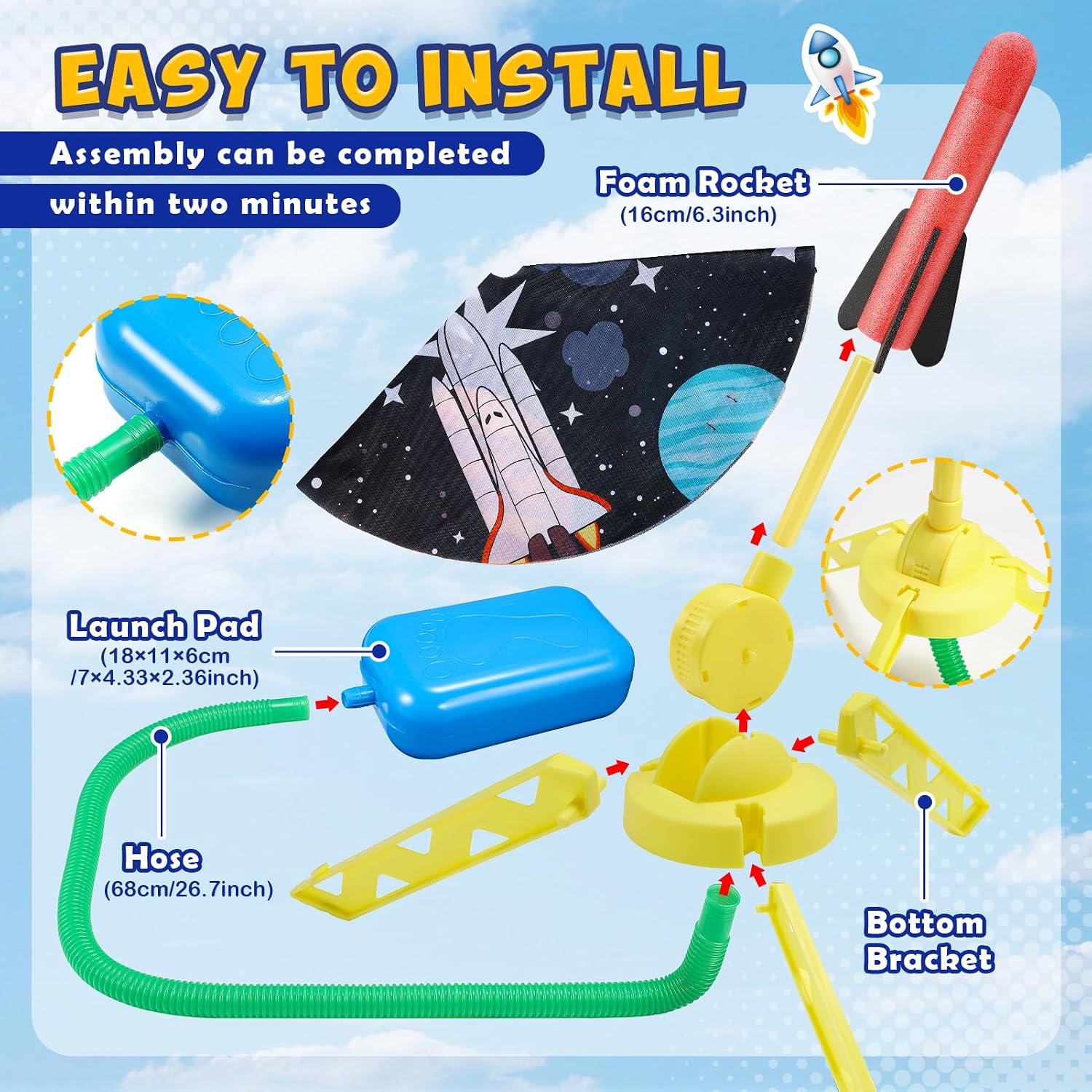 Thumbnail 4 de Anginne Rockets foam rocket launcher toy with adjustable launch angle (8 rockets) for kids 3–12