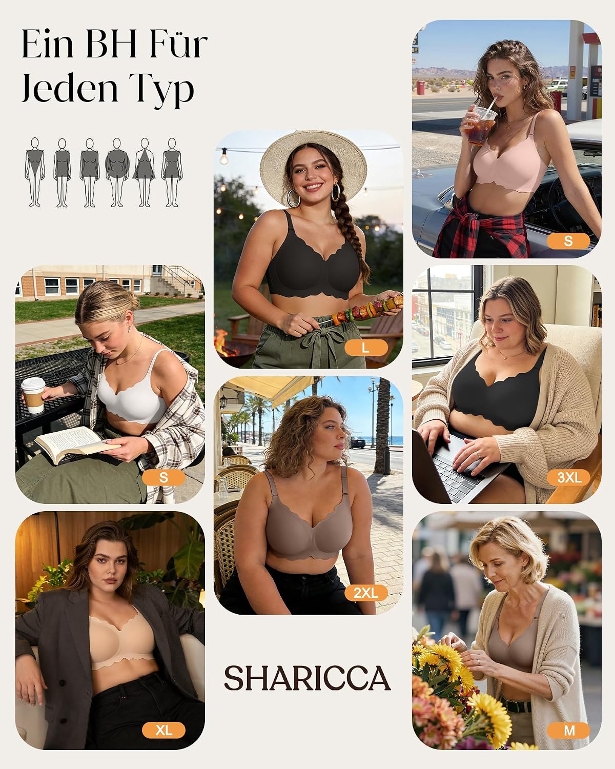 Detalle 2 de SHARICCA Glatter BH Damen Ohne Bügel Tiefem V-Ausschnitt Push Up Bralette – nahtlos, bequem und formgebend