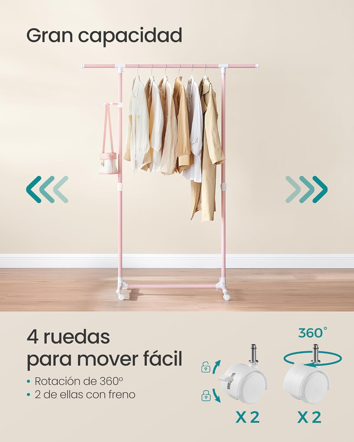 Detalle 2 de SONGMICS Perchero con Ruedas LLR001R02