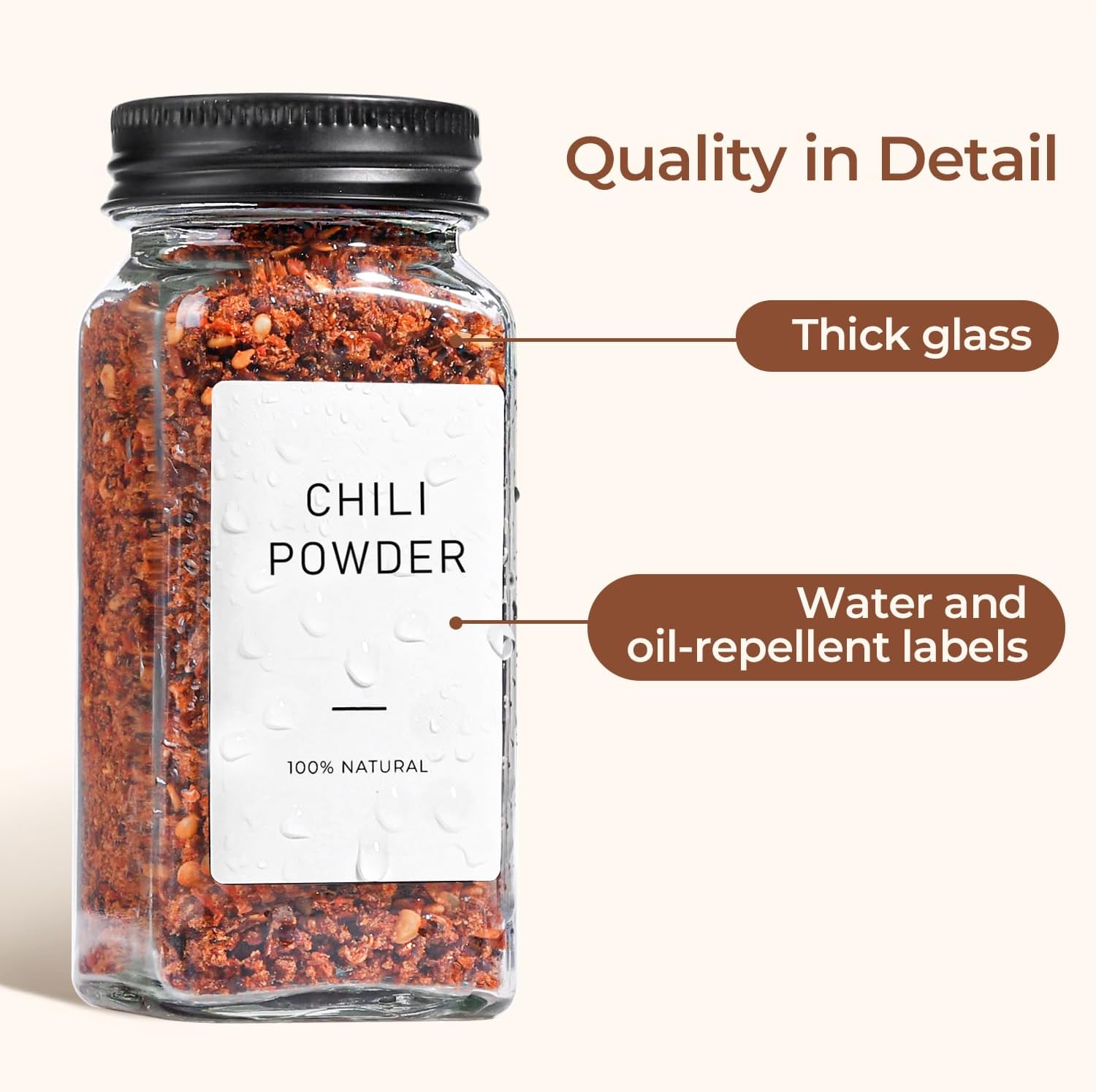 Detalle de ComSaf Aesthetic Minimalist Glass Spice Jars with Labels — 24 Pcs, 4oz with 93 Labels and Extras