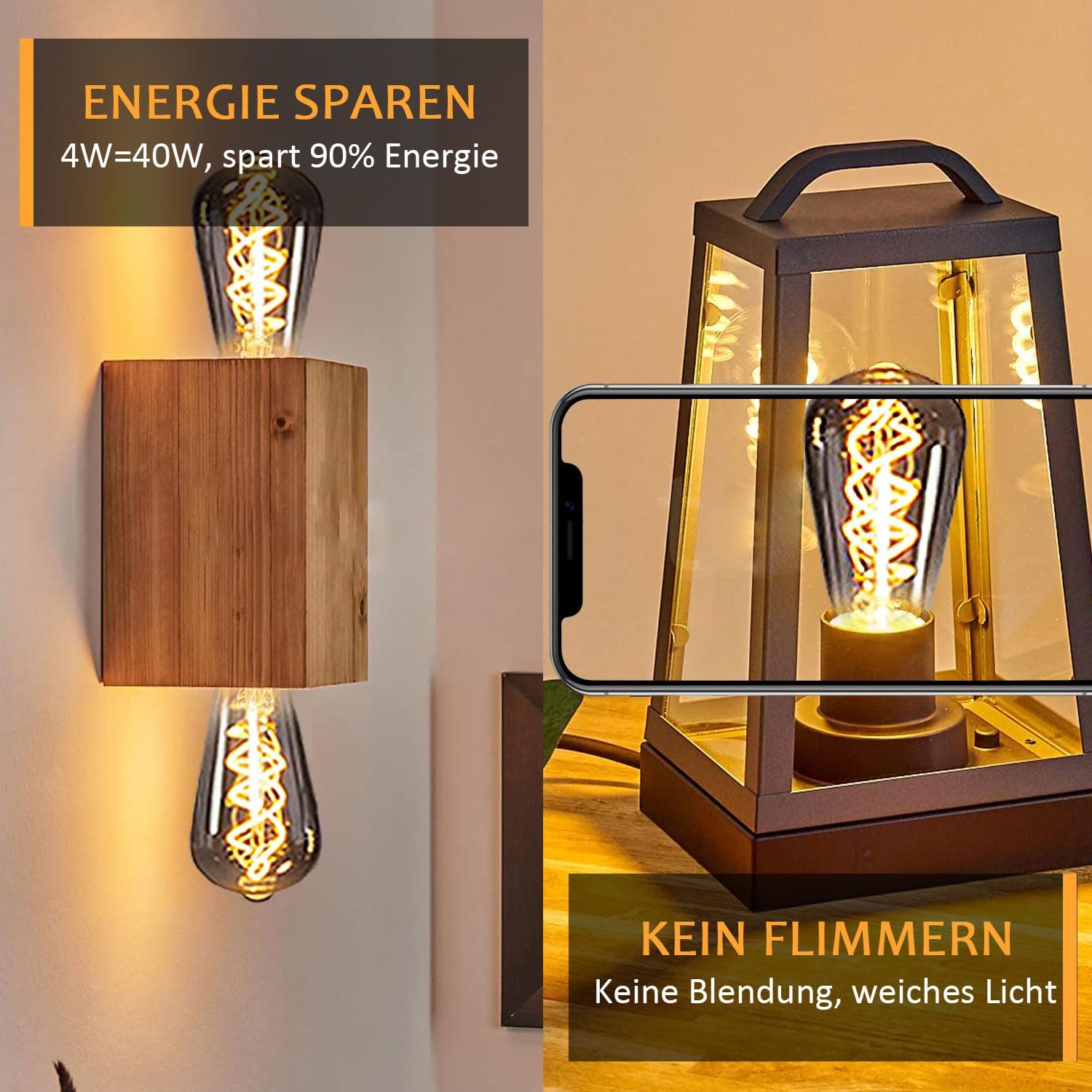 Thumbnail 2 de HUSTUNG Edison Vintage Glühbirne E27 LED 4W Dimmbar ST64 – Rauchgraues Glas, Warmweiß 2400K, 2 Stück