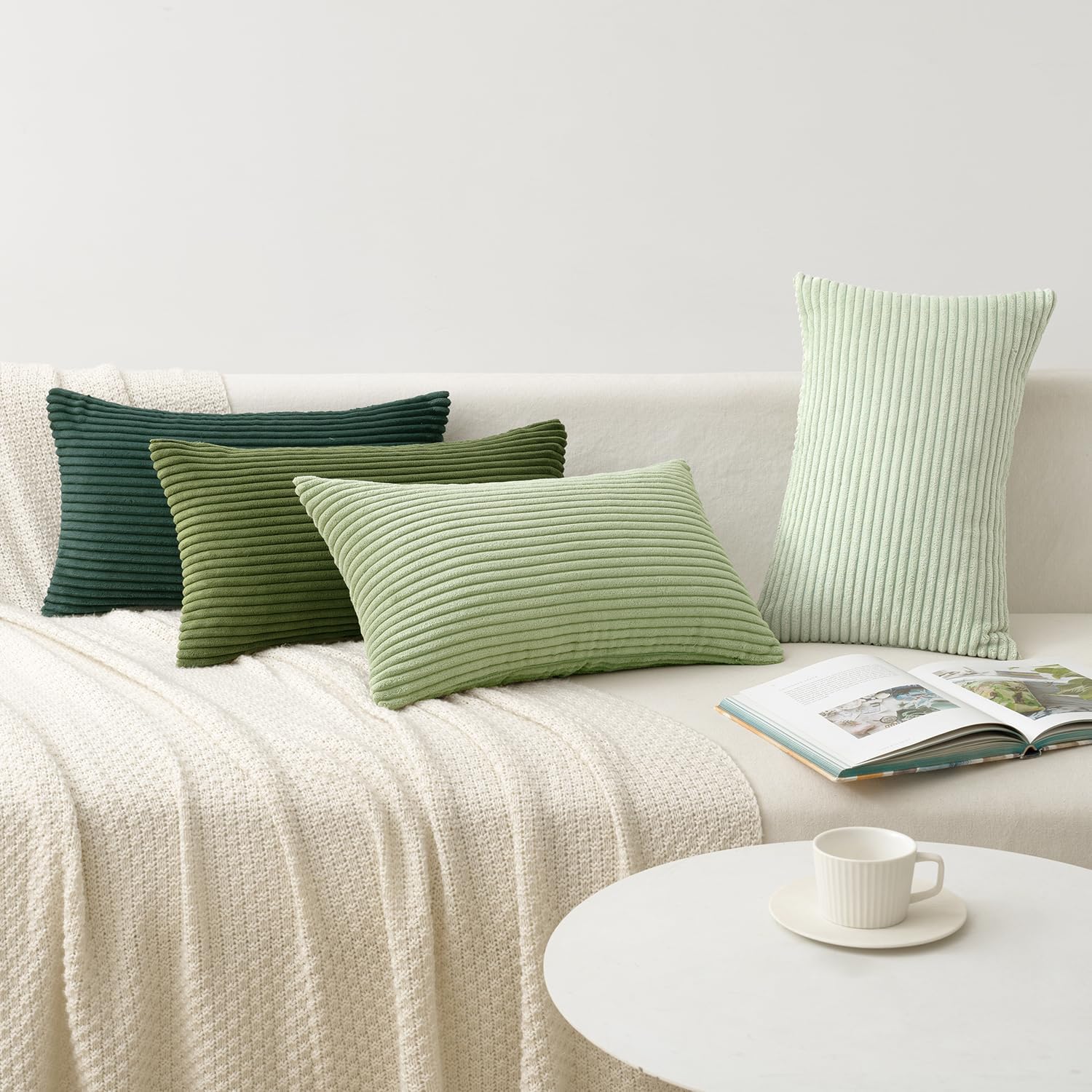 Thumbnail 4 de MIULEE Kordsamt Kissenbezug Forest Green Series (4er-Set, 40x60 cm) – weiche Dekokissenhüllen mit Reißverschluss