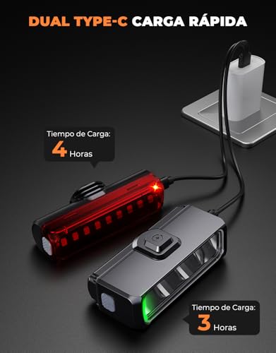Thumbnail 6 de EOIWUY Luces de Bicicleta Delantera y Trasera Súper Brillantes de Aluminio – rendimiento y facilidad