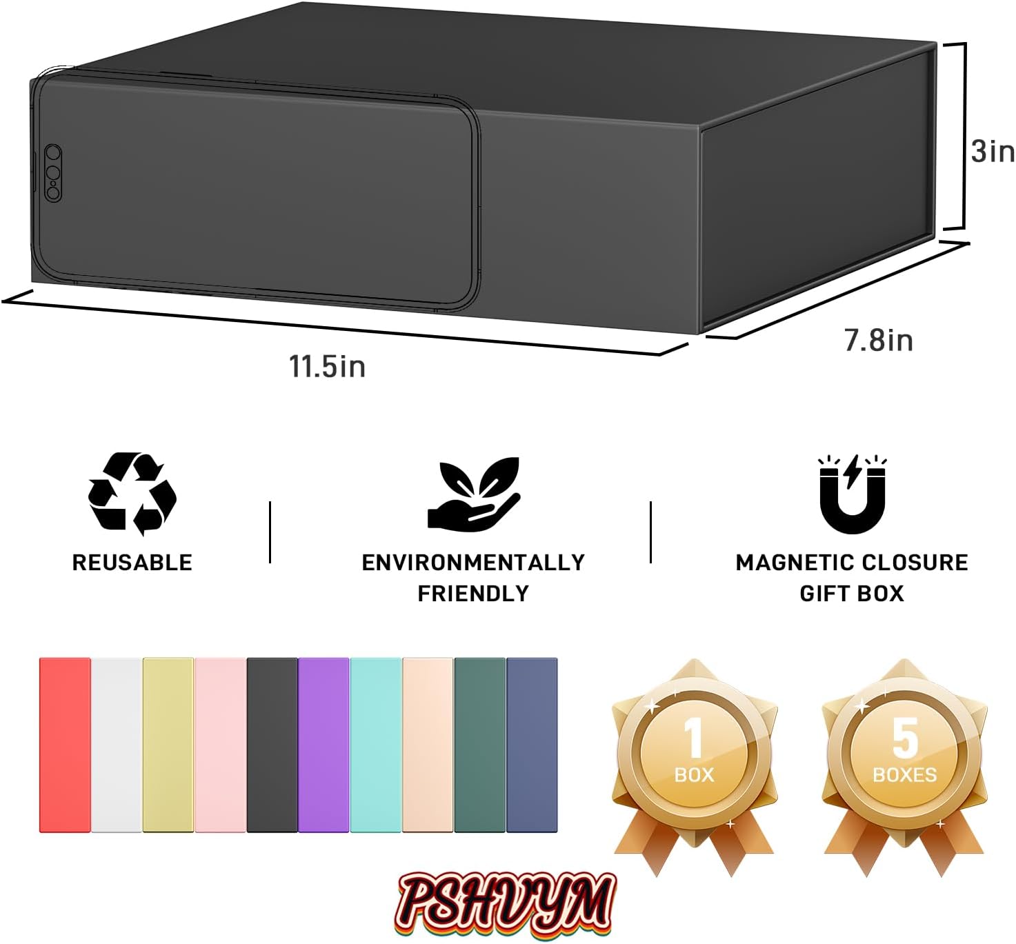 Thumbnail 1 de eascity 1 Pack Magnetic Closure Gift Boxes (30 x 20 x 7.6 cm) – Black Rectangle Collapsible Lidded Boxes