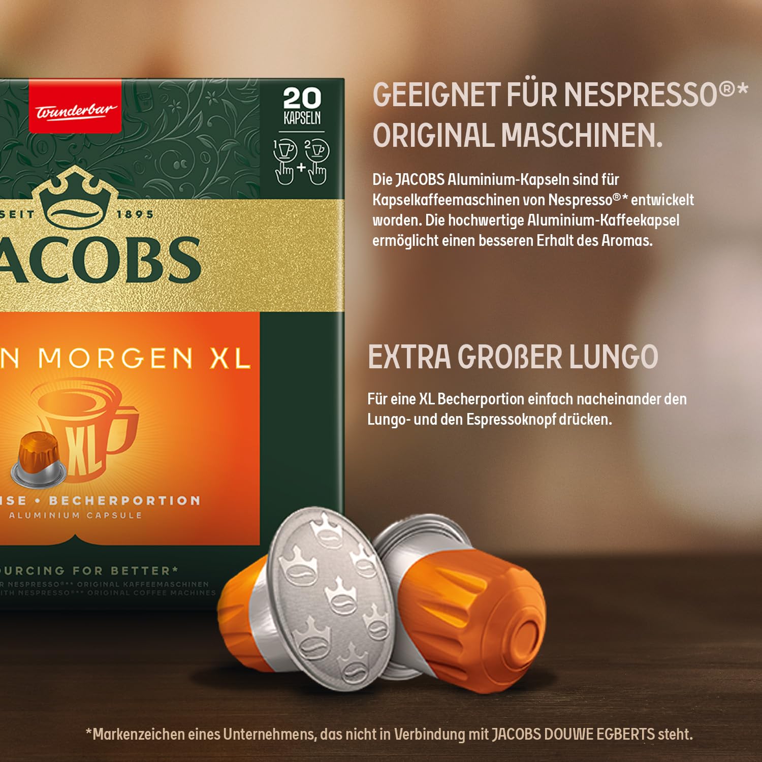 Detalle 2 de Jacobs Kaffeekapseln Guten Morgen XL Intense (8/12) – Nespresso-kompatibel, 200 Kapseln