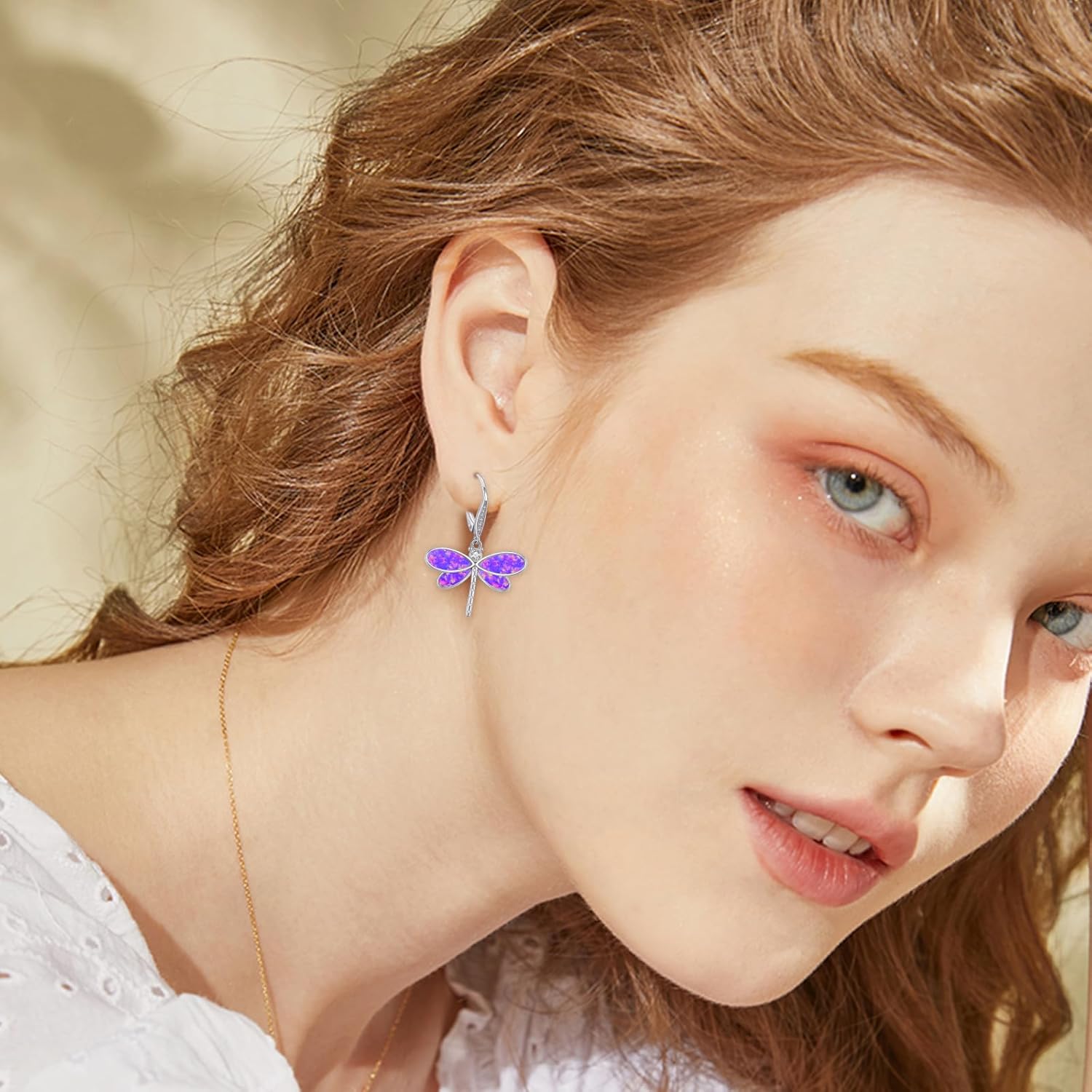 Detalle de ZIPPICE Mehrfarbig Opal Libelle Ohrringe 925 Sterling Silber – Libellen Creolen