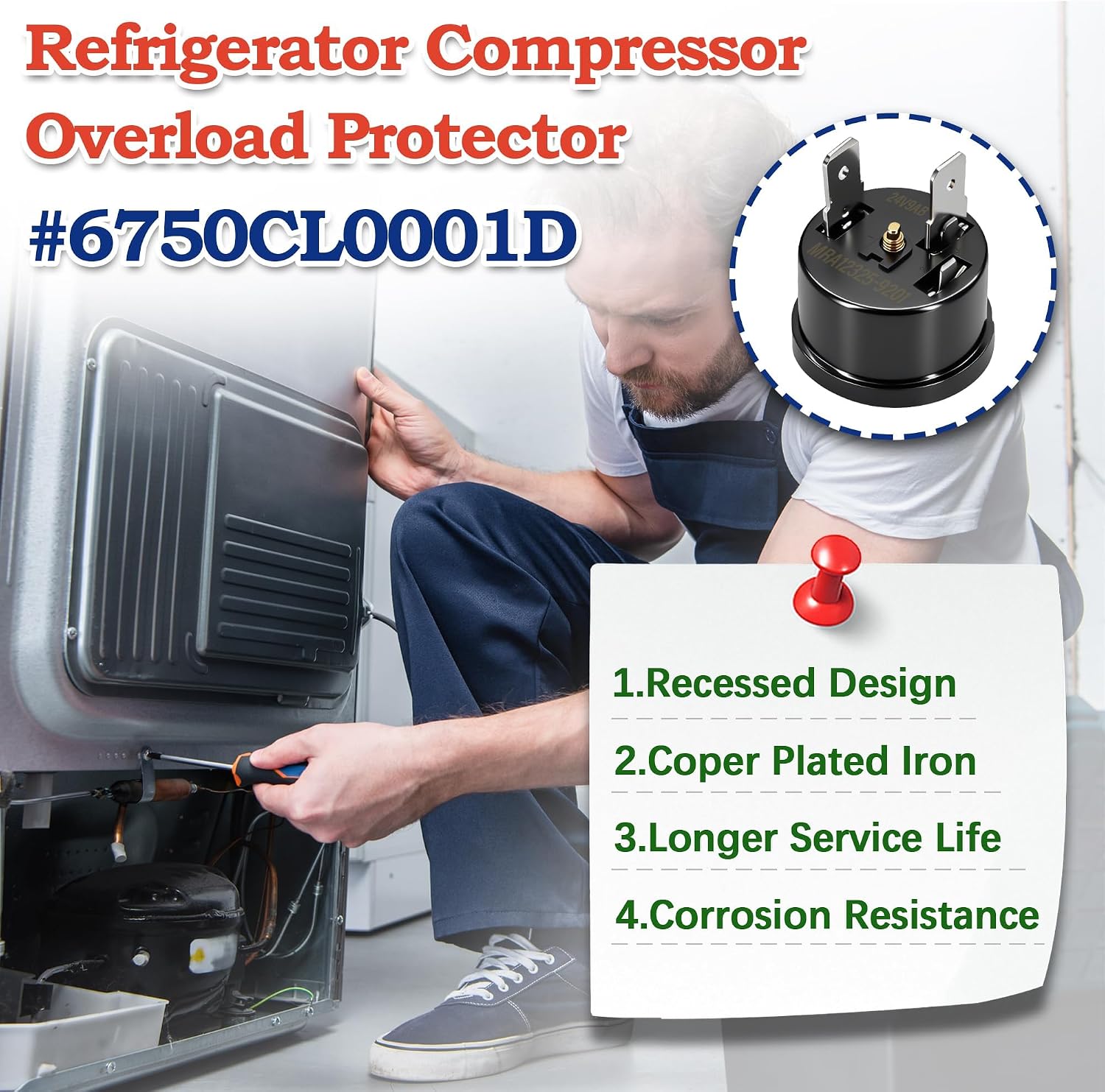 Detalle de Bakaoof 6750CL0001D Refrigerator Compressor Overload Protector for LG and Kenmore