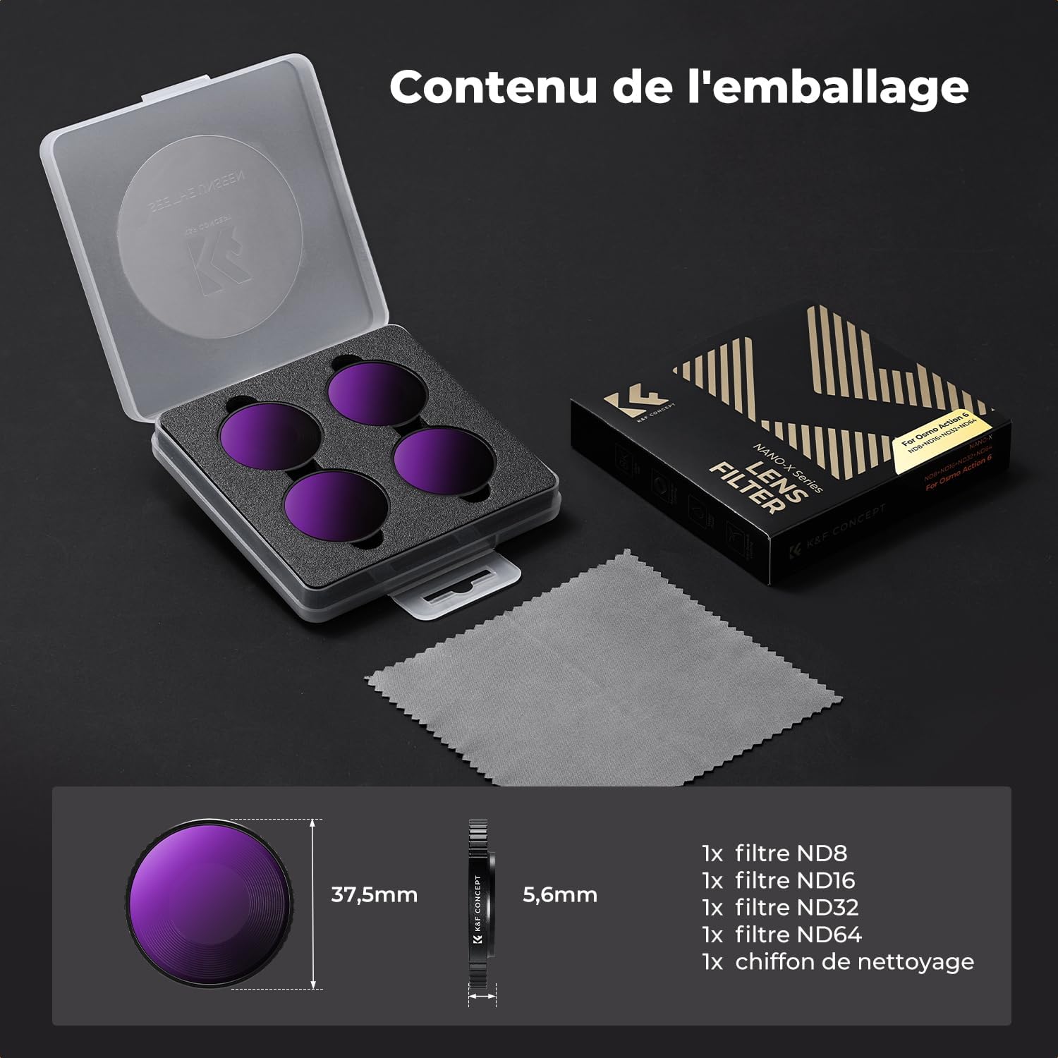 Thumbnail 5 de K&F CONCEPT Ensemble de filtres ND pour Osmo Action 6 ND8/16/32/64