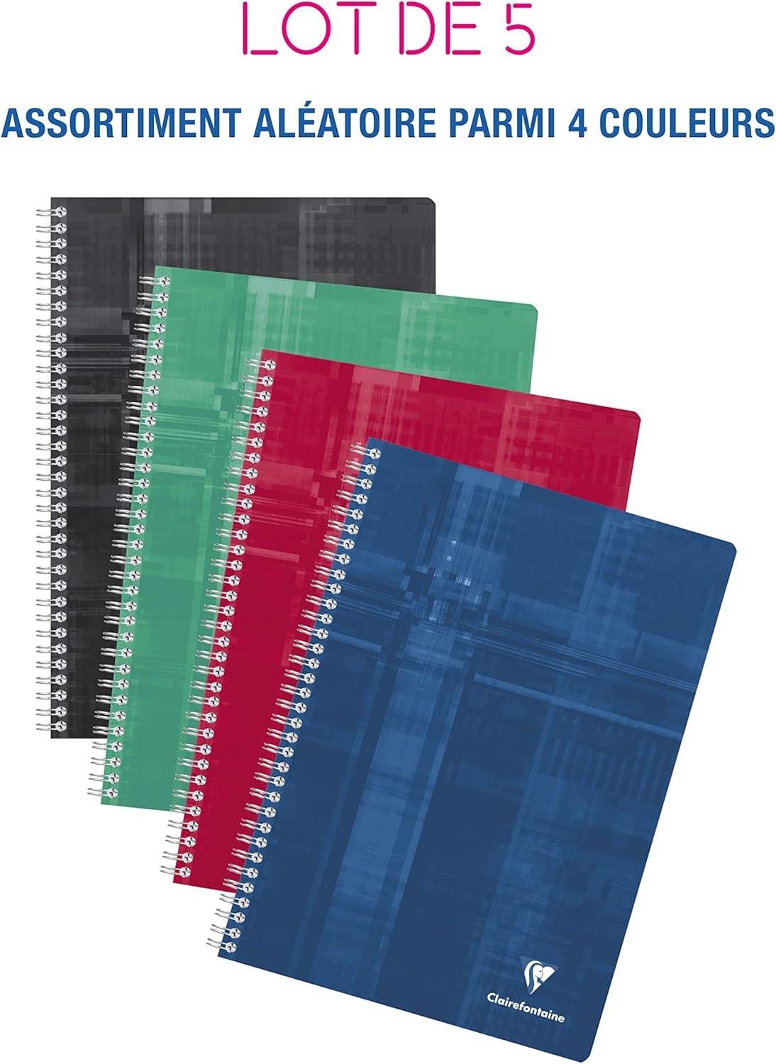 Thumbnail 1 de Clairefontaine 68162C Lot de 5 Cahiers à Spirale – A4, 180 pages, 90 g, couverture pelliculée