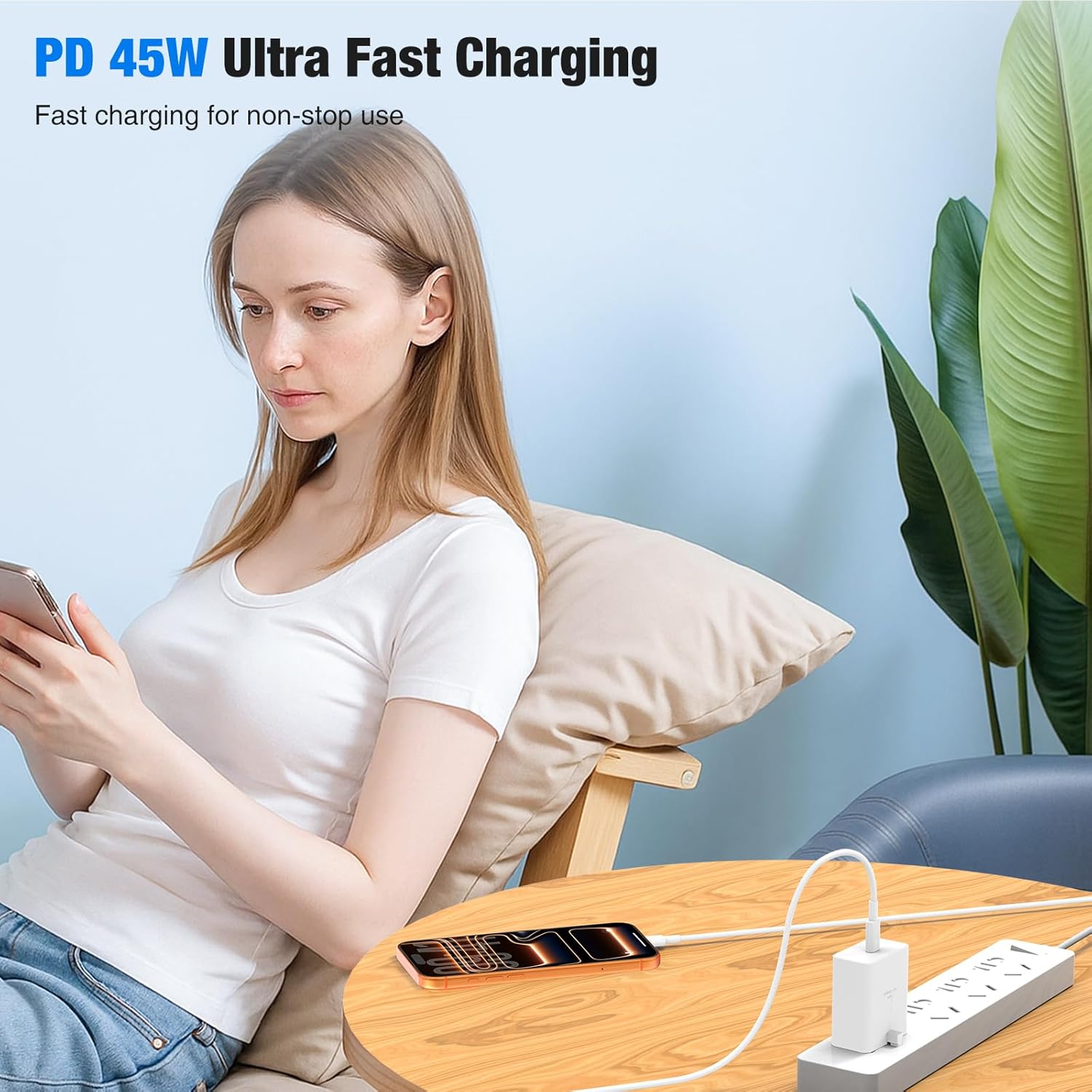 Detalle de DGVERS 45W USB-C Charger Plug for iPhone 17/16/15 with 2+2+3M Fast Charger Cables