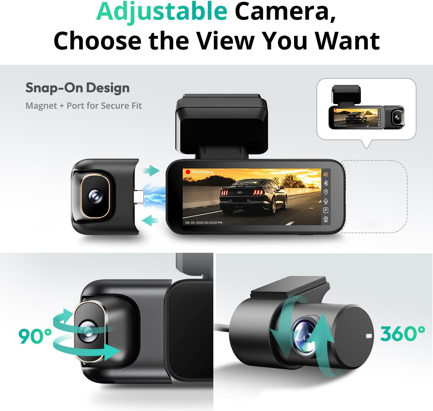 Detalle de BOTSLAB 3 Channel 4K Dash Cam: Front, Rear and Inside with 128GB Included