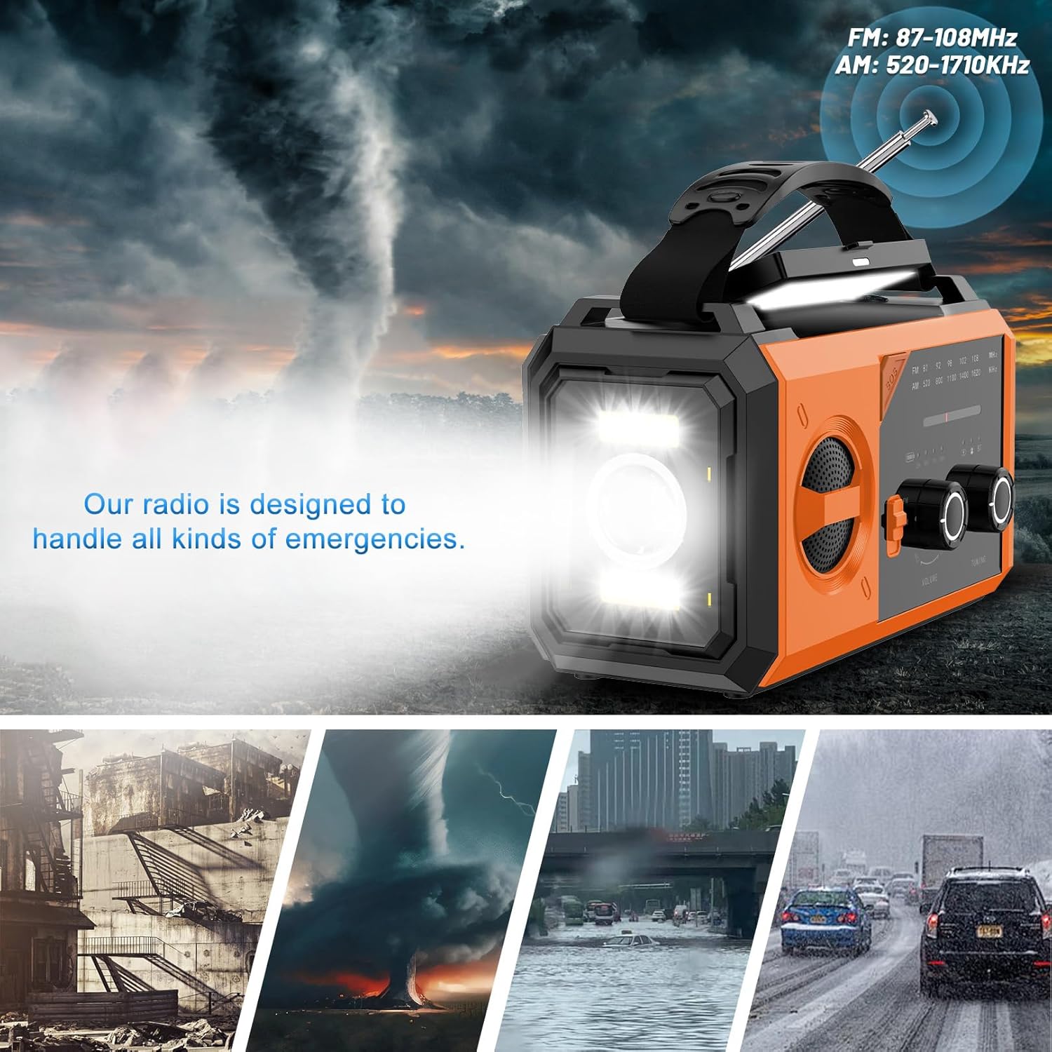 Detalle de Radio Bluetooth a Manovella 27000mAh 8 in 1 di Emergenza - BIAOQINBO