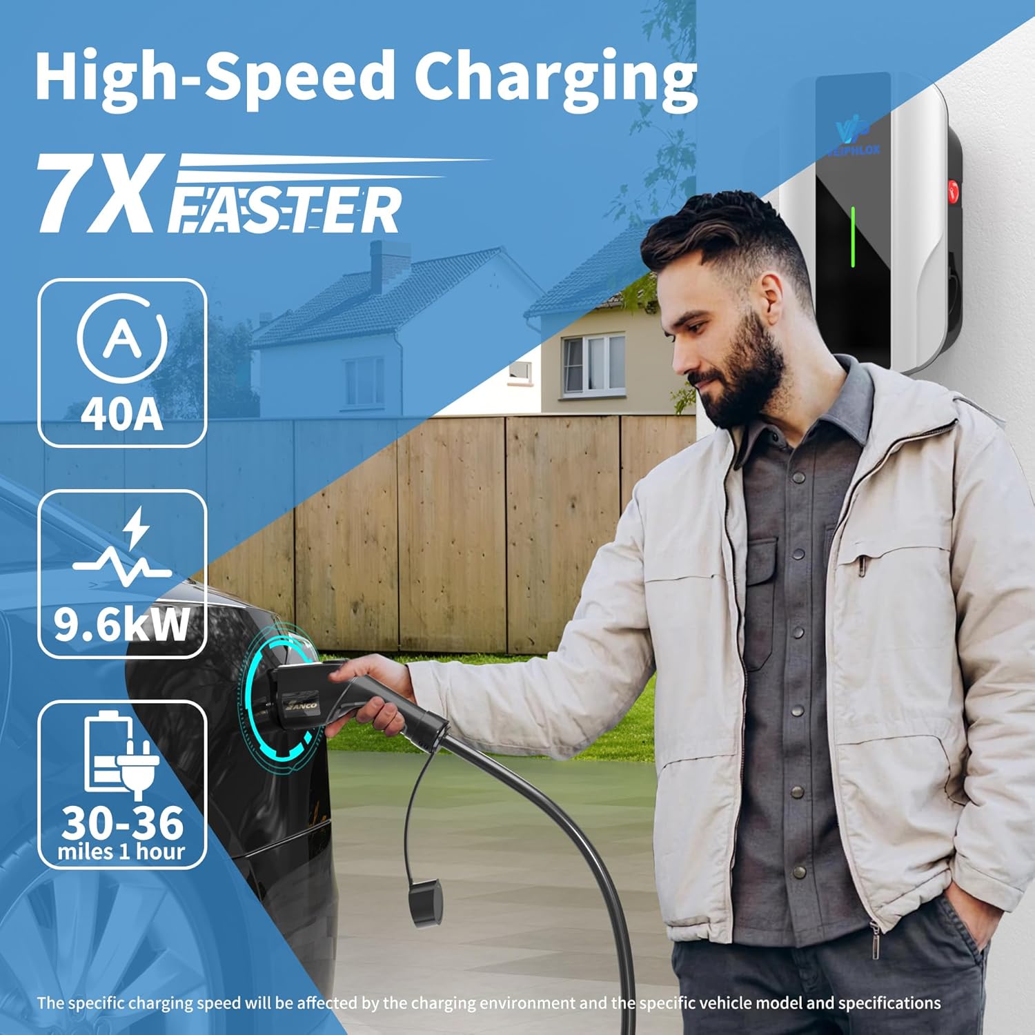 Thumbnail 1 de VEIPHLOX Level 2 EV Charger 40A (9.6 kW) | 25ft, NEMA 14-50, J1772 Portable Home Electric Vehicle Charger