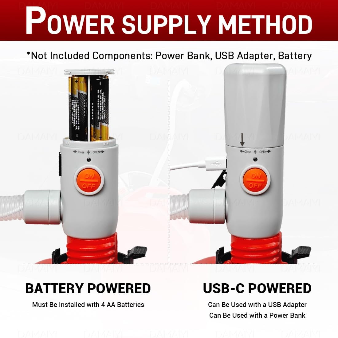 Thumbnail 4 de DAMAIYI Fuel Transfer Pump – 2026 Upgrade, 3.2 GPM, Dual-Power (USB-C/AA) with Auto-Stop Sensor