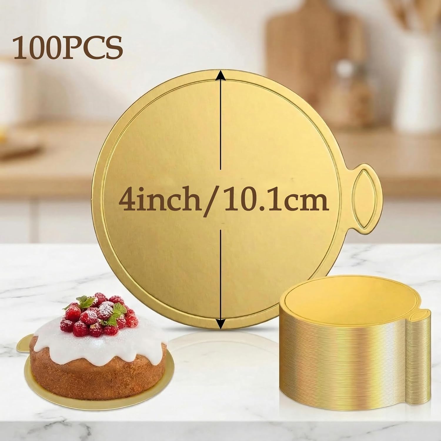 Thumbnail 1 de JUNEDEFFHUA 4-Inch Mini Cake Boards, 100-Pack, Round Gold, Grease-Resistant