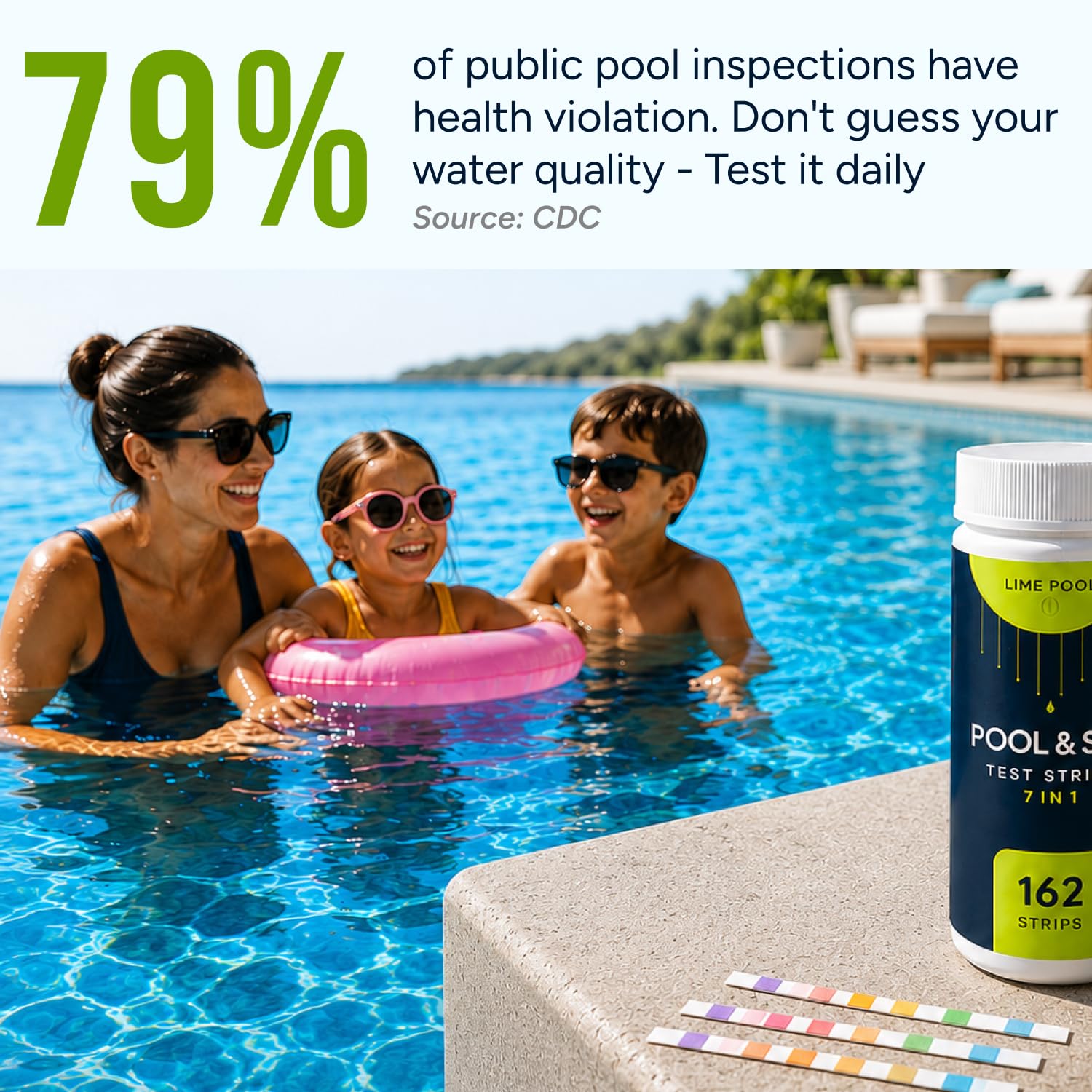 Detalle de LIME POOL PTS-01 7-Way Pool Test Strips, 162-Count Water Testing Kit