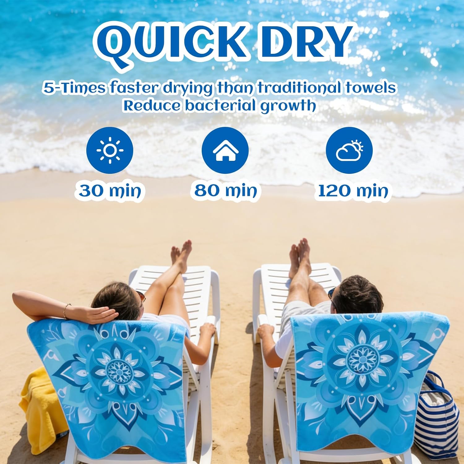 Detalle 2 de Anavasi Microfibre Beach Towels for Adults – 2 Pack, 180x90 cm, Double-Sided Print