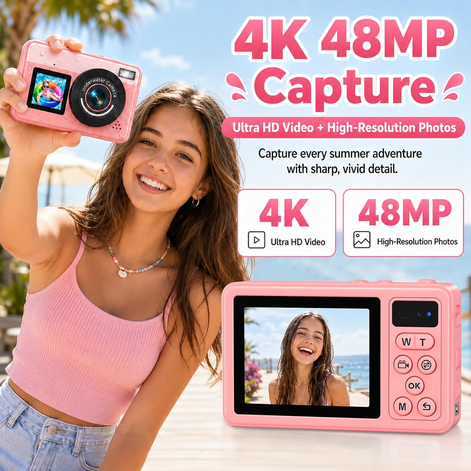 Thumbnail 6 de Maxmango D70: Fotocamera subacquea 4K 48MP con doppio schermo e zoom 18x – Rosa