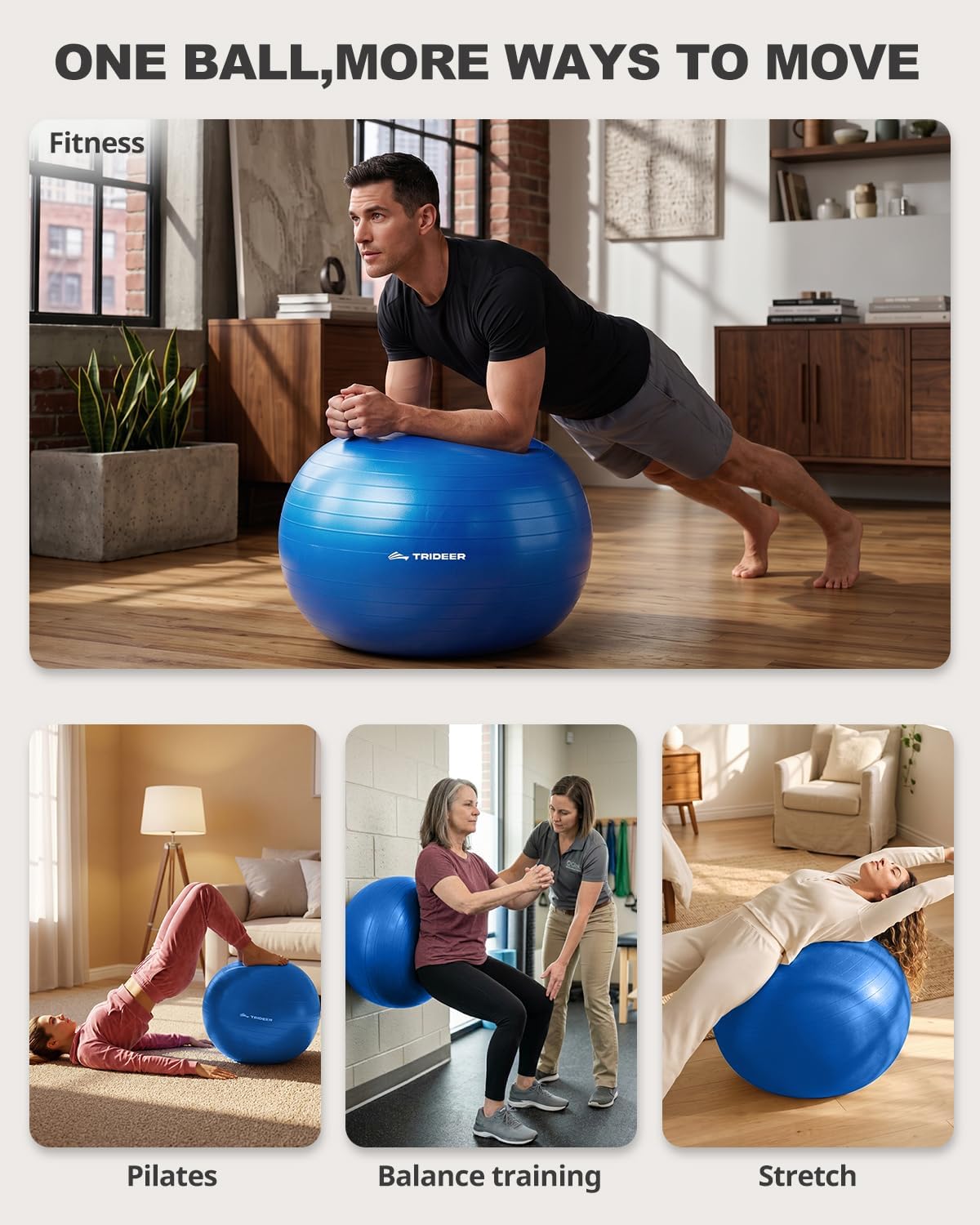 Thumbnail 1 de Trideer TRUS-YBAN-PVFR Exercise Ball, Non-Slip PVC, Royal Blue, 58–65 cm