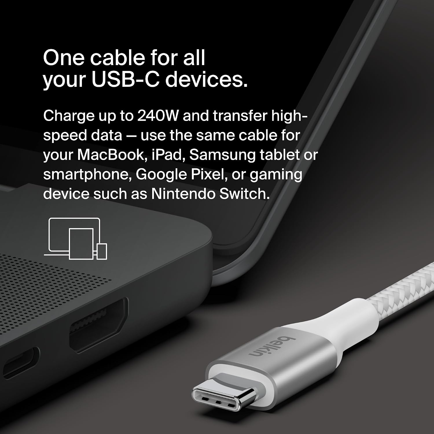 Thumbnail 6 de Belkin USB-C to USB-C Cable, 3.3ft (1m), 240W, Fast Charging – White
