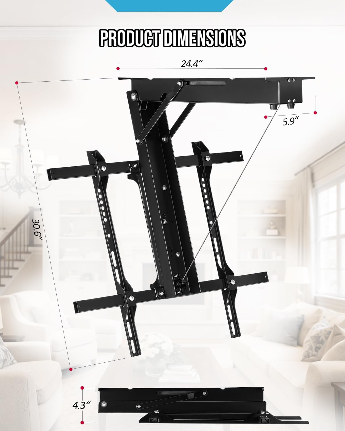 Thumbnail 4 de Roboticious Electric Ceiling TV Mount with Remote (Motorized, 32–70 inch, Black)