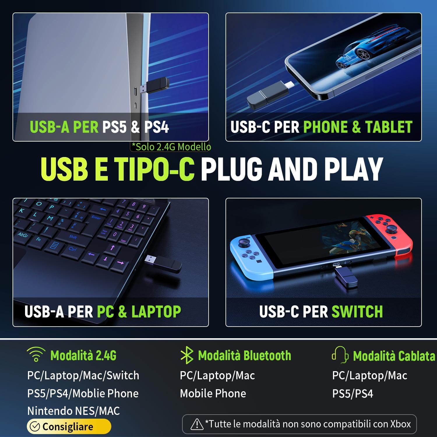 Thumbnail 5 de Tatybo Cuffie Gaming Wireless Dual Mode 2,4 GHz + Bluetooth 5.4 con Surround 7.1 e microfono con cancellazione del rumore