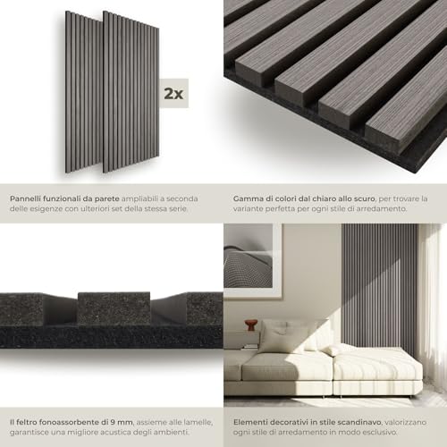 Detalle de TecTake Set di 2 Pannelli Acustici in MDF con Impiallacciatura di Rovere – Design moderno e assorbimento sonoro efficace
