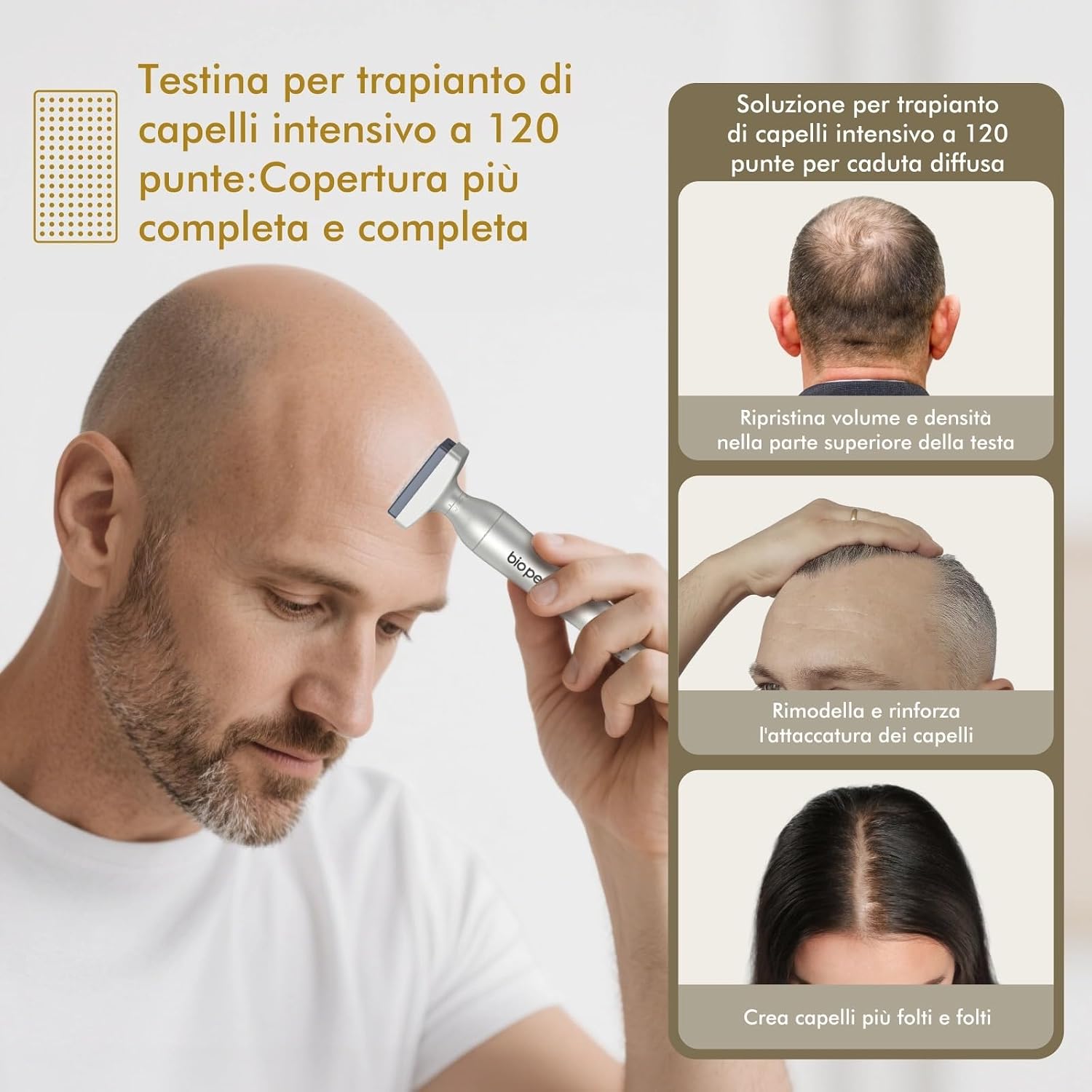 Detalle de Derma Stamp Regolabile 0-3 mm con 120 + 64 aghi in titanio – Crescita capelli, barba e viso