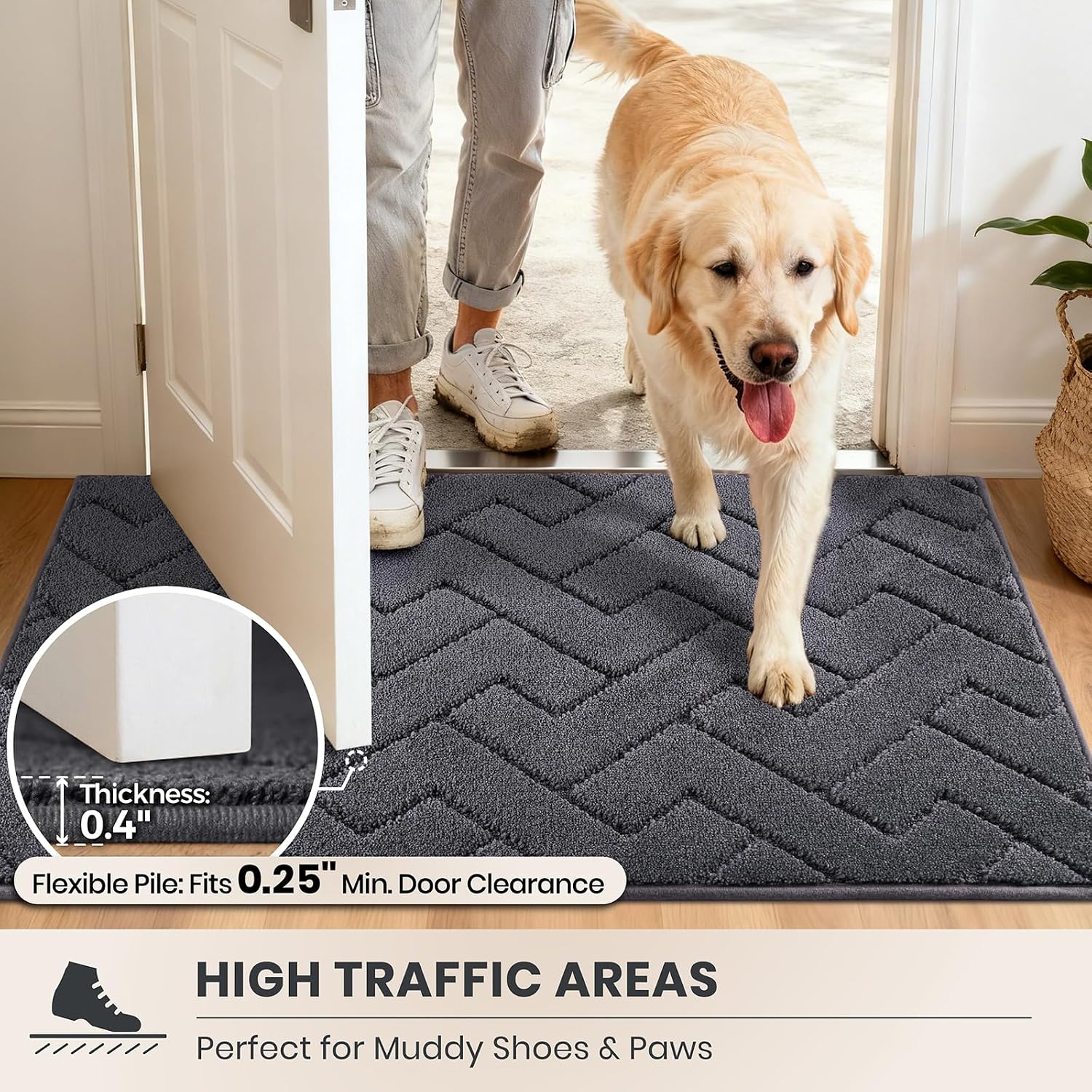 Detalle 2 de PURRUGS Dirt Trapping Door Mat 20" x 31.5" — Non-Slip, Machine Washable Entry Rug for Muddy Shoes & Dog Paws (Grey)