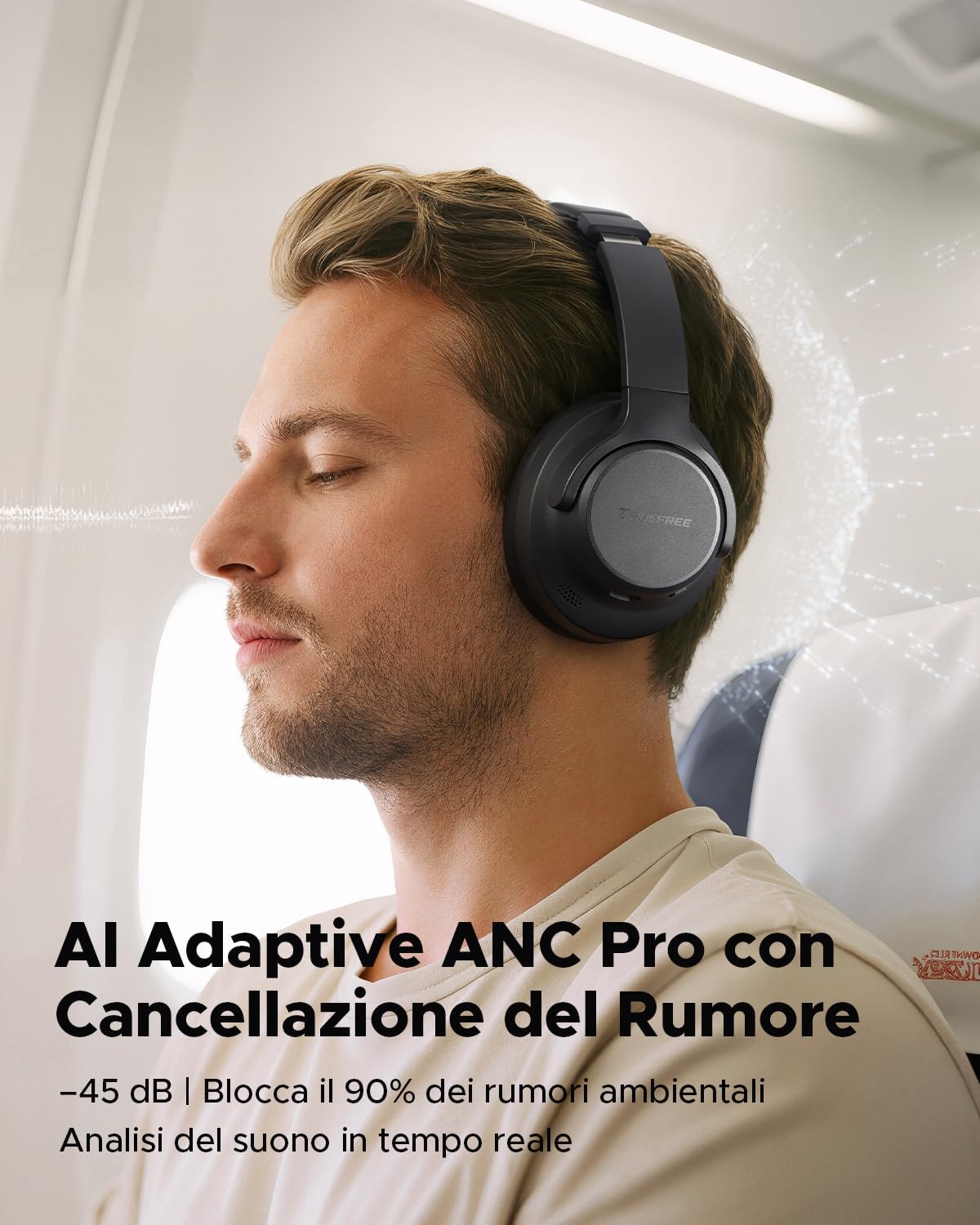 Detalle de truefree HF10: Cuffie wireless con ANC ibrida, audio spaziale e doppia connessione