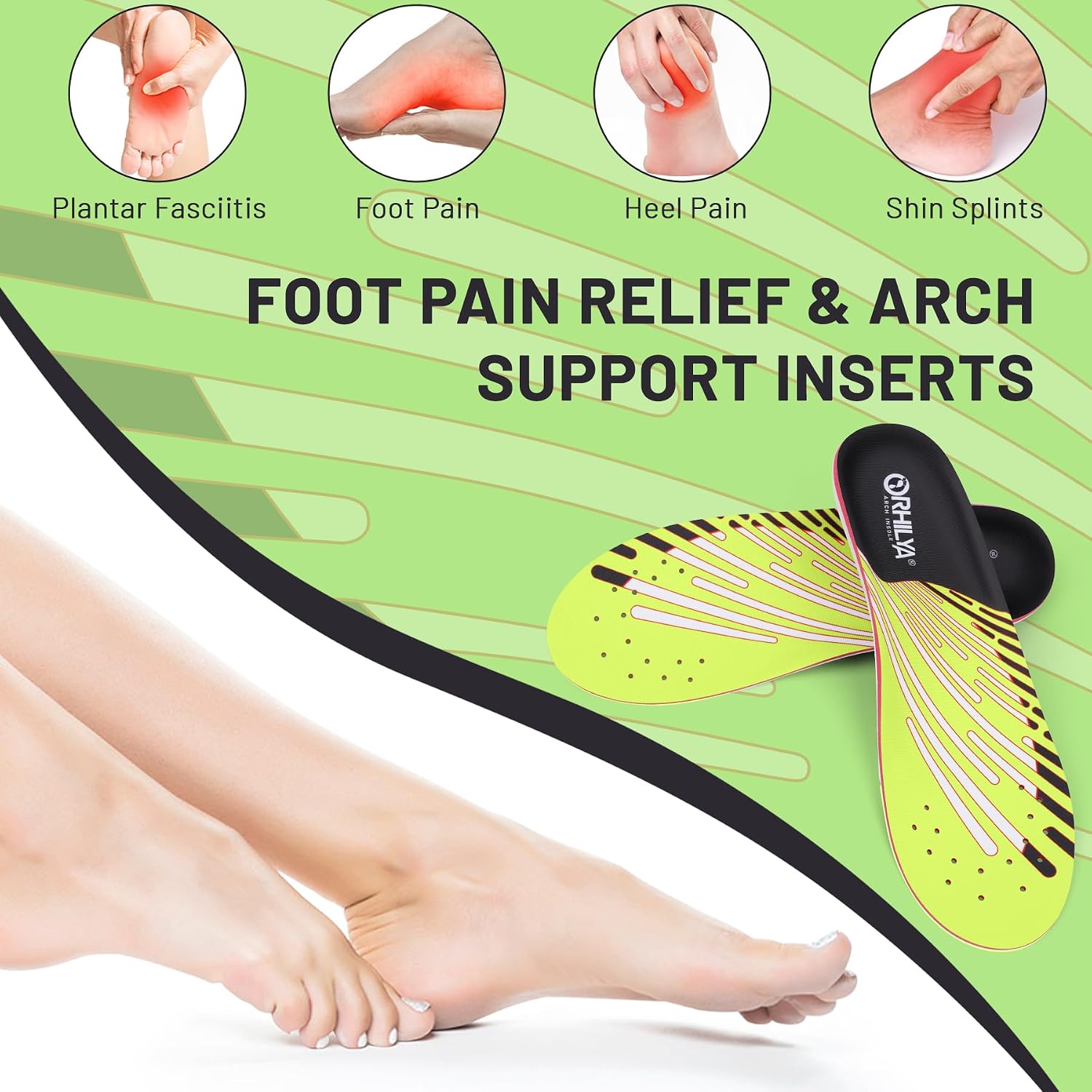 Detalle de ORHILYA 127G2 Arch Support Insoles, Size 11, 36 mm Arch, Deep Heel Cup