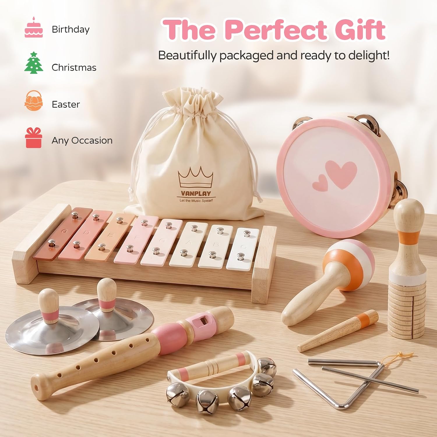 Thumbnail 6 de Kids Musical Instruments 8-in-1 Xylophone & Wooden Music Set (maracas, drum, bells and more)