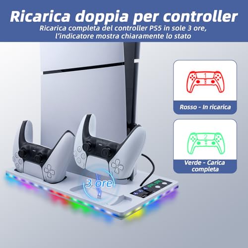 Thumbnail 6 de Wigearss Supporto Verticale Raffreddamento PS5/PS5 Slim/PS5 Pro con Doppio Caricatore Controller