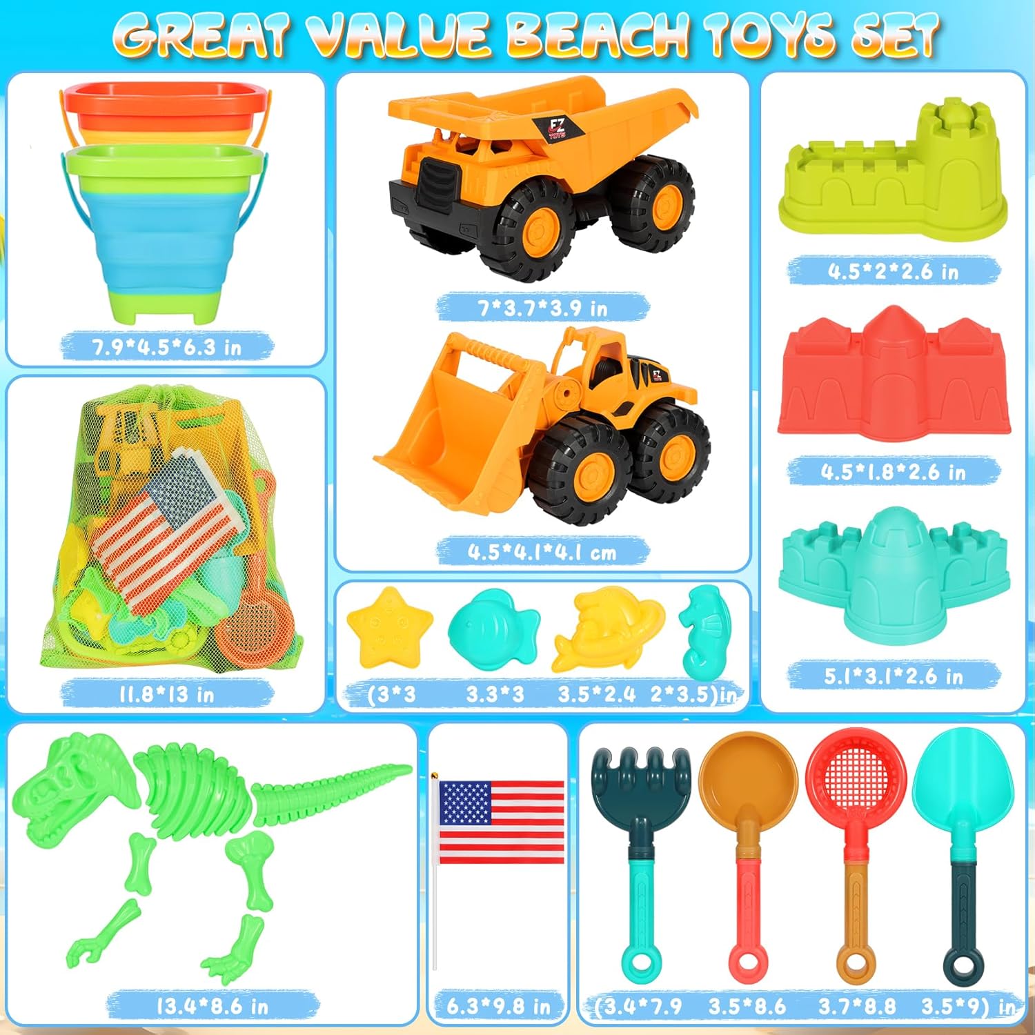 Thumbnail 6 de HUITEM Beach Sand Toys Set – 29-Piece Sandbox Kit for Creative Summer Fun