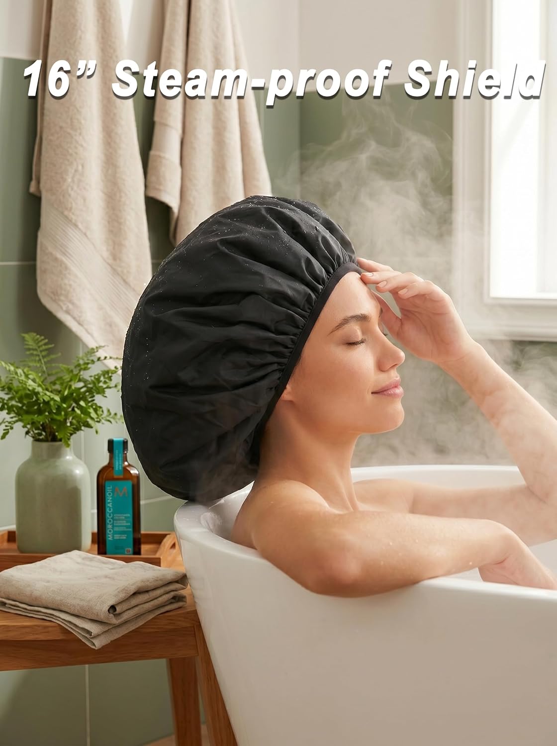 Thumbnail 1 de Auban Extra Large Shower Cap (XL) — Double-Layer Waterproof Reusable Bonnet for Long Hair, Braids & Locs (Black)