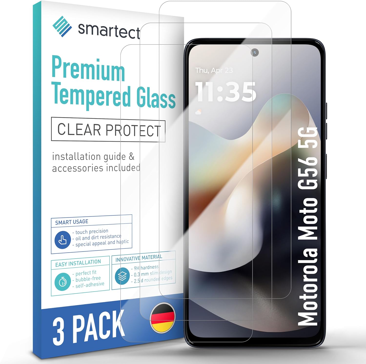 Detalle de SmarTect Tempered Glass Screen Protector for Motorola Moto G56 5G, 3-Pack